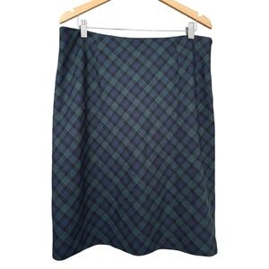 Brooks Brothers Wool Tartan Plaid Pencil Skirt Size 14 Blue Green Classic Prep